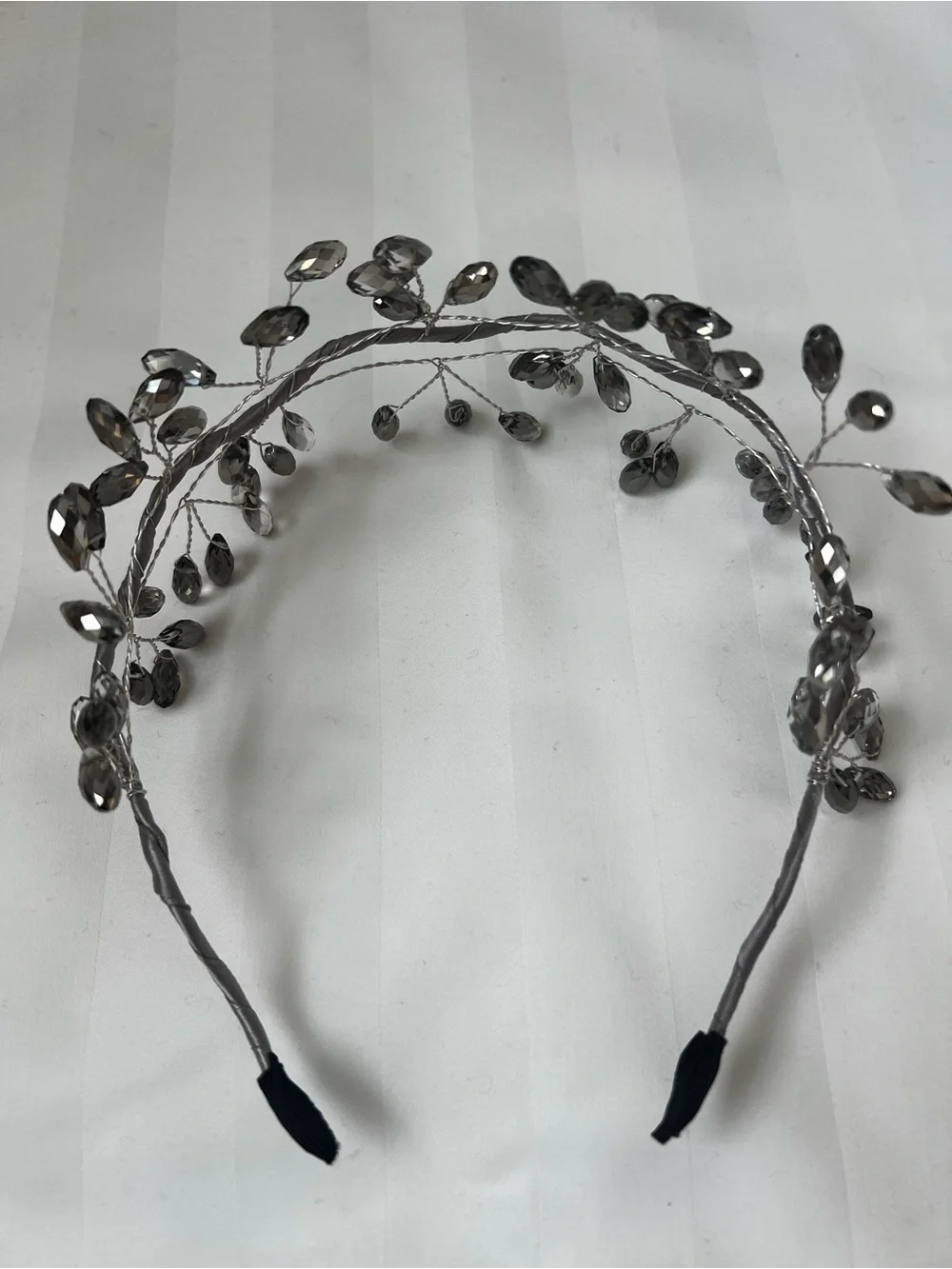 Silver Crystal Leaf Headband - Elegant Womens Hair Accessory